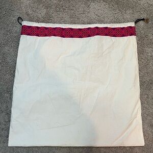 Tory Burch Drawstring White Dust Bag with Pink Trim and Gold Charm
